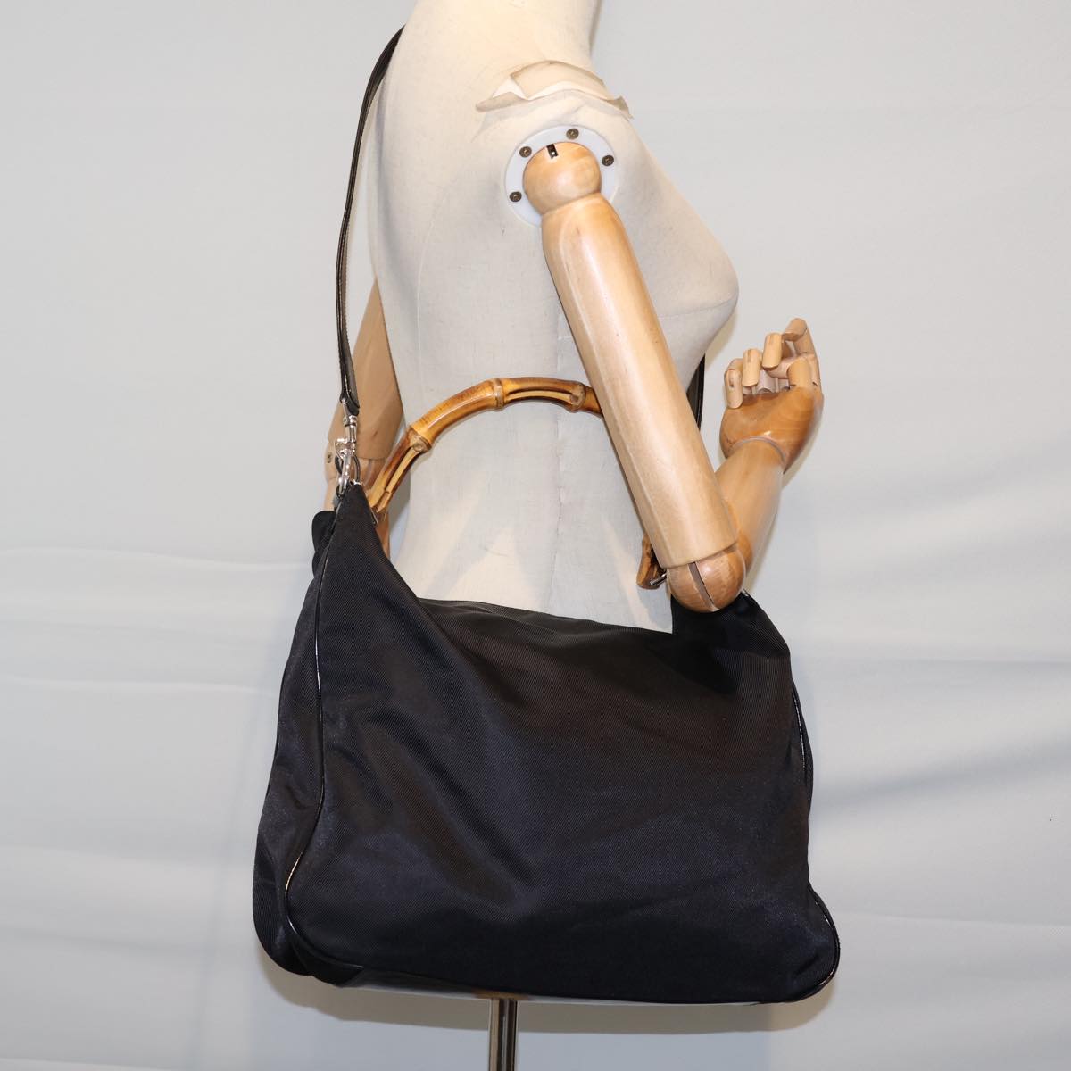 GUCCI Bamboo Hand Bag Nylon 2way Black 001 123 1577 72082
