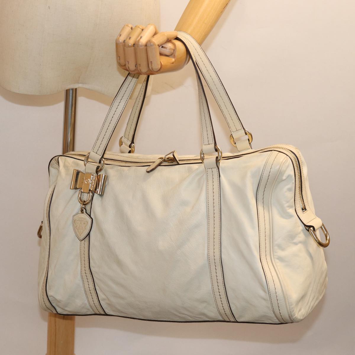 GUCCI Hand Bag Leather White 181488 73235