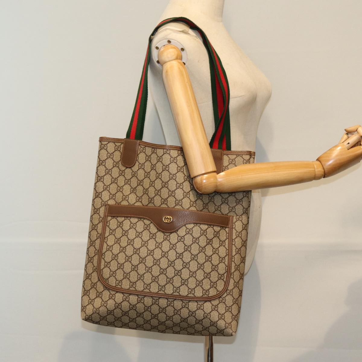 GUCCI GG Supreme Web Sherry Line Tote Bag Beige Red 002 58 6487 4023 73611