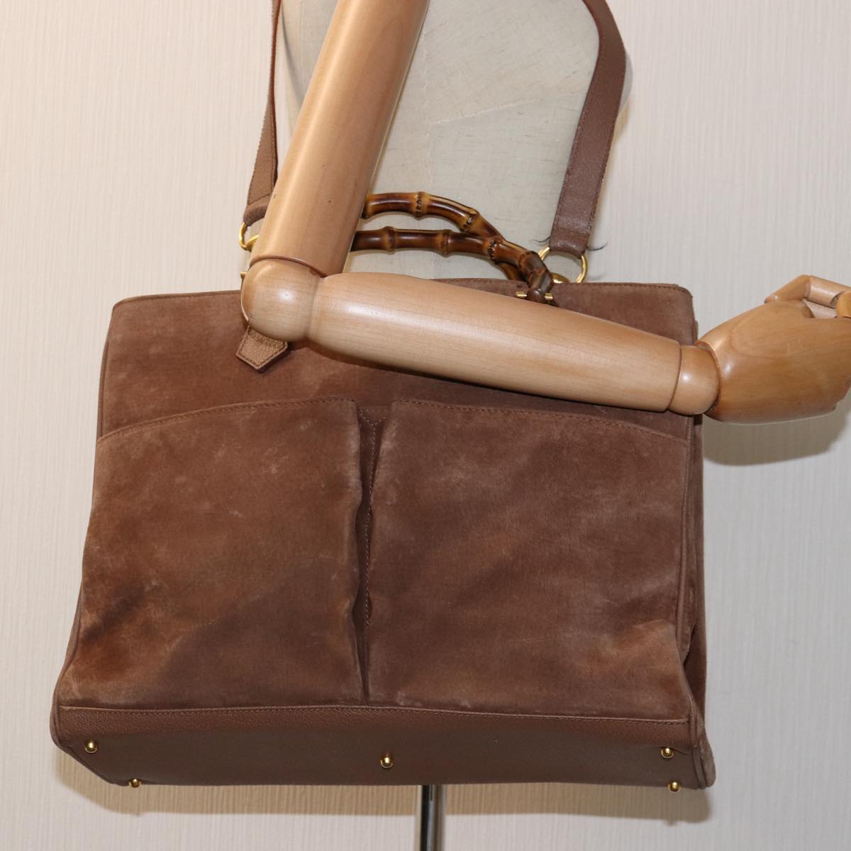 GUCCI Bamboo Hand Bag Suede 2way Brown 002 123 0322 73613
