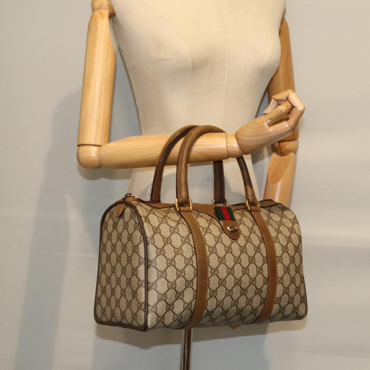 GUCCI GG Supreme Web Sherry Line Hand Bag Beige Red Green 116 02 007 73724