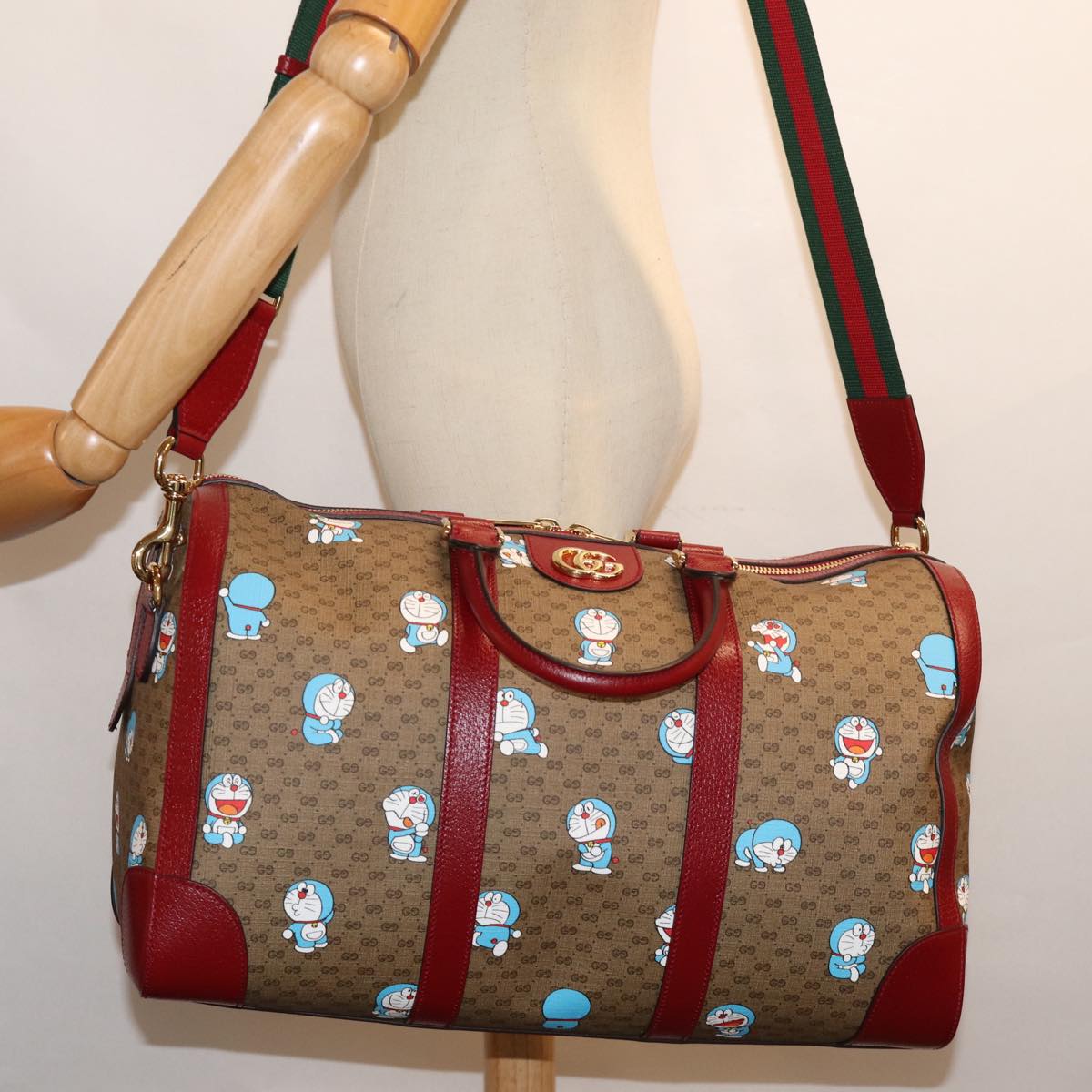 GUCCI Micro GG Supreme Doraemon Boston Bag PVC 2way Beige 647815 73749S