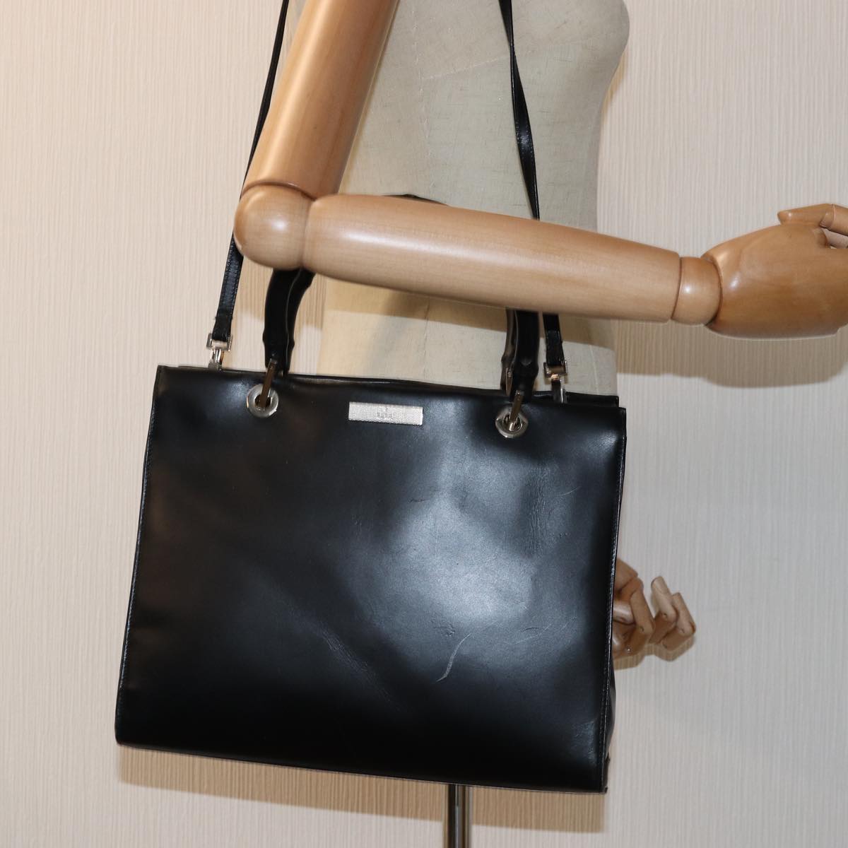 GUCCI Bamboo Hand Bag Leather 2way Black 73987