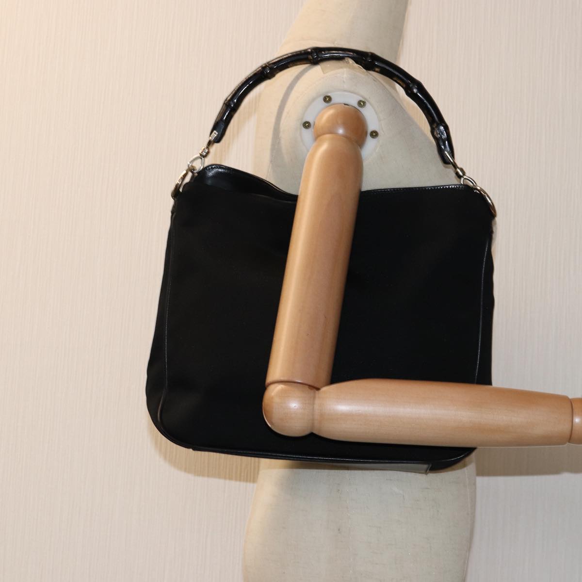 GUCCI Bamboo Hand Bag Nylon Black 001 1638 3444 74233