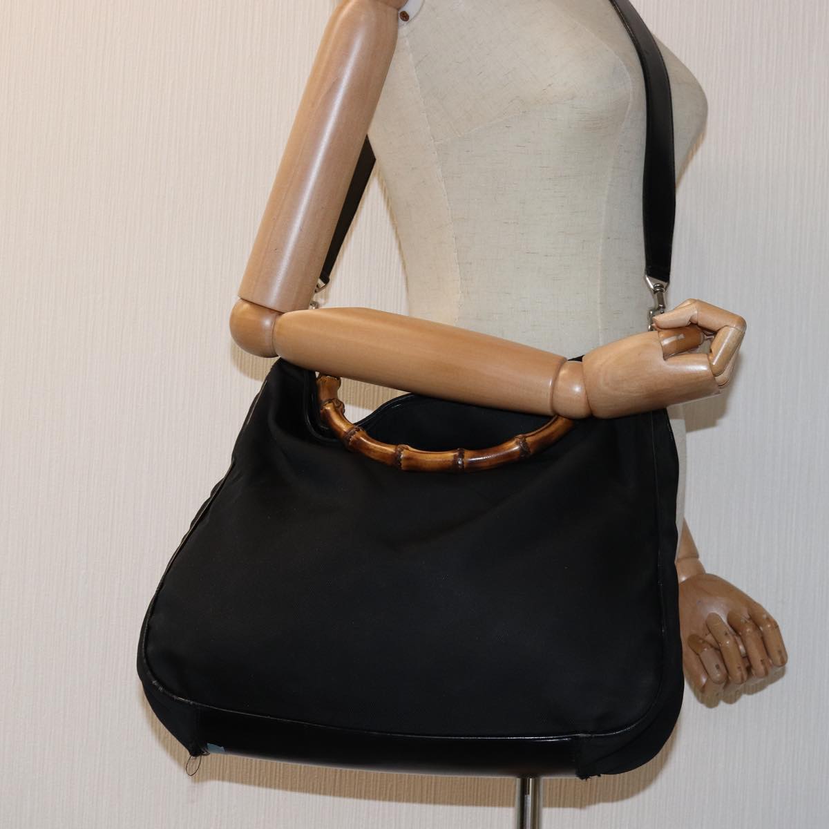 GUCCI Bamboo Hand Bag Nylon 2way Black 001 2058 1577 5 74234