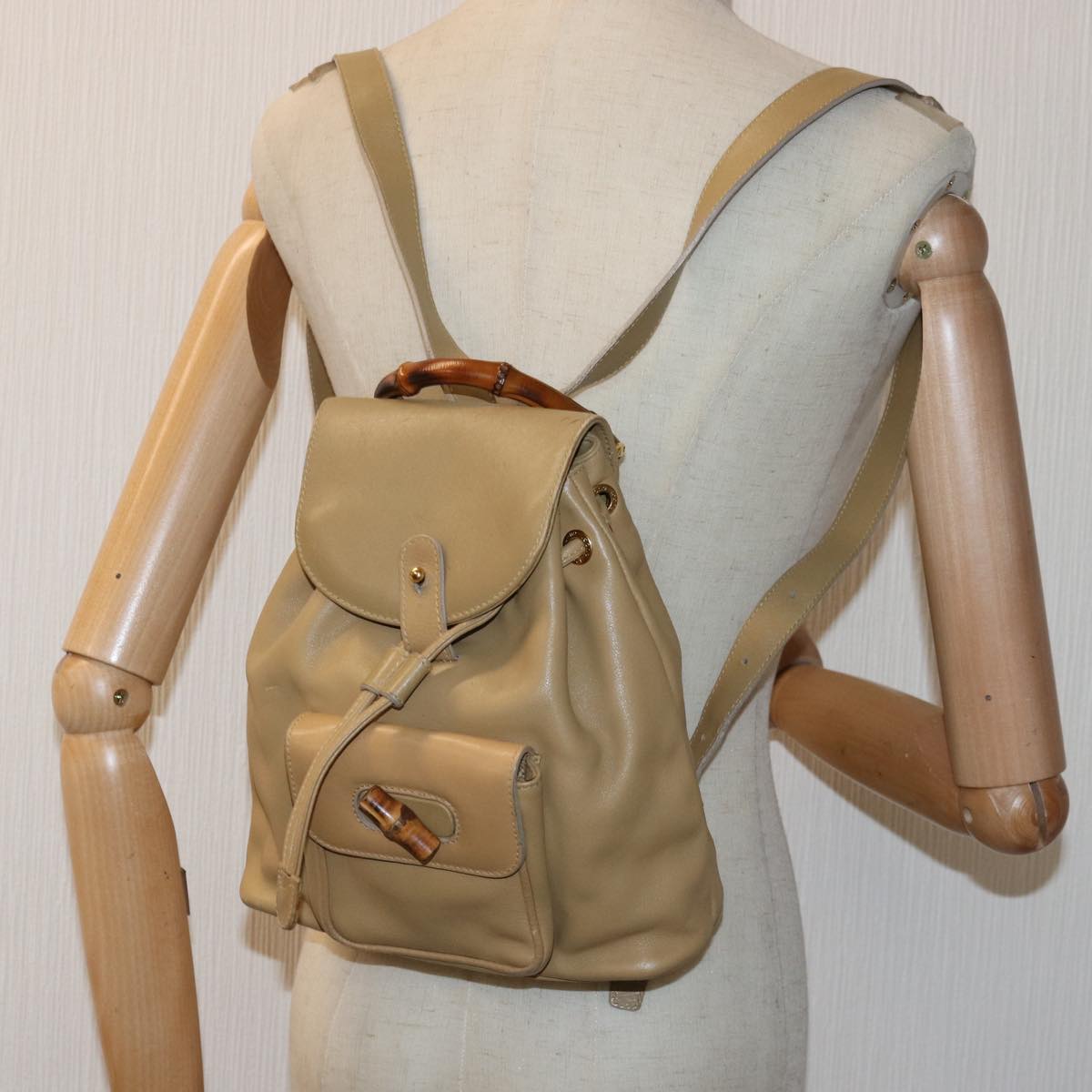 GUCCI Bamboo Backpack Leather Beige 003 2058 0030 74427