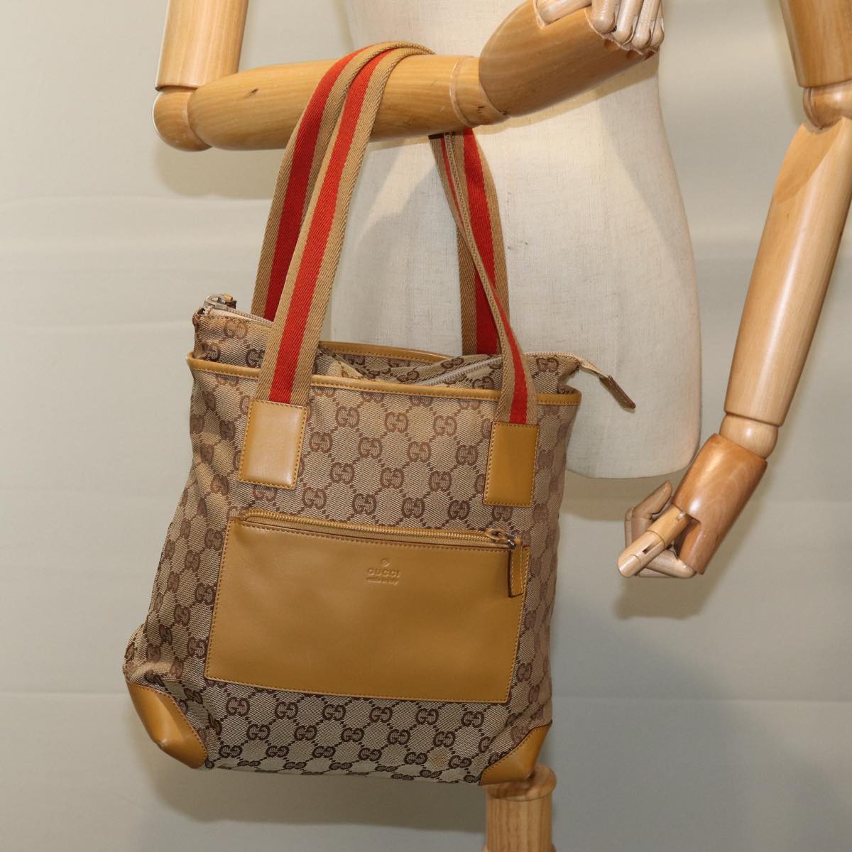 GUCCI GG Canvas Sherry Line Hand Bag Beige Red Brown 019 0402 1705 74648