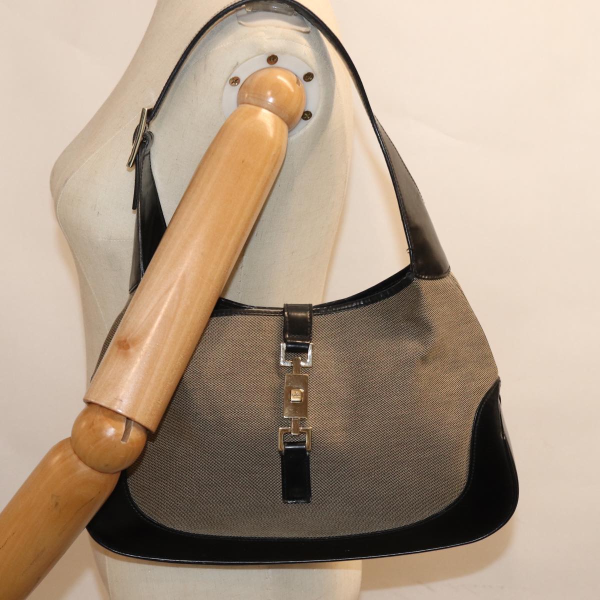 GUCCI Jackie Shoulder Bag Canvas Black Gray 001 3306 74710