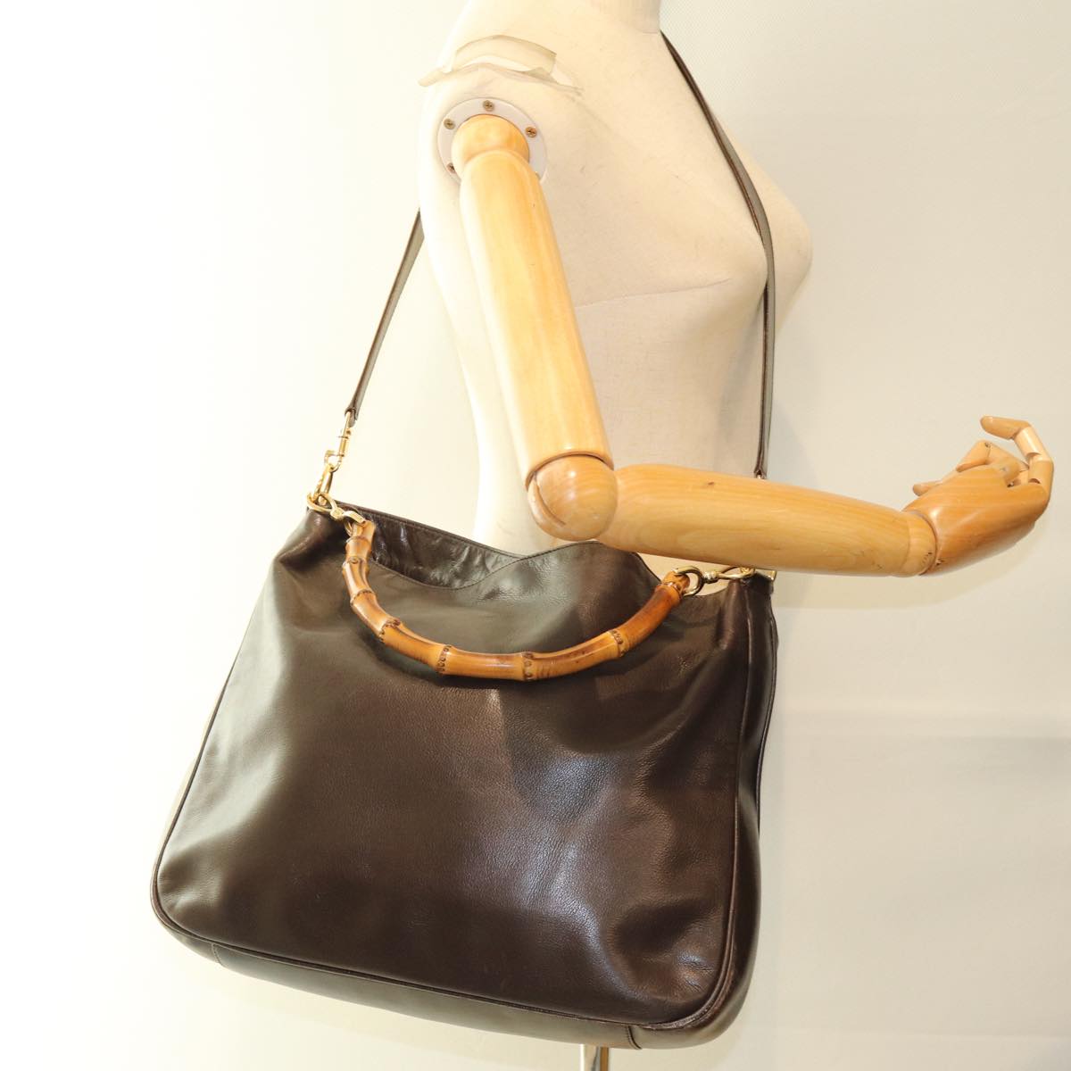 GUCCI Bamboo Shoulder Bag Leather 2way Brown 001 2113 1577 75114