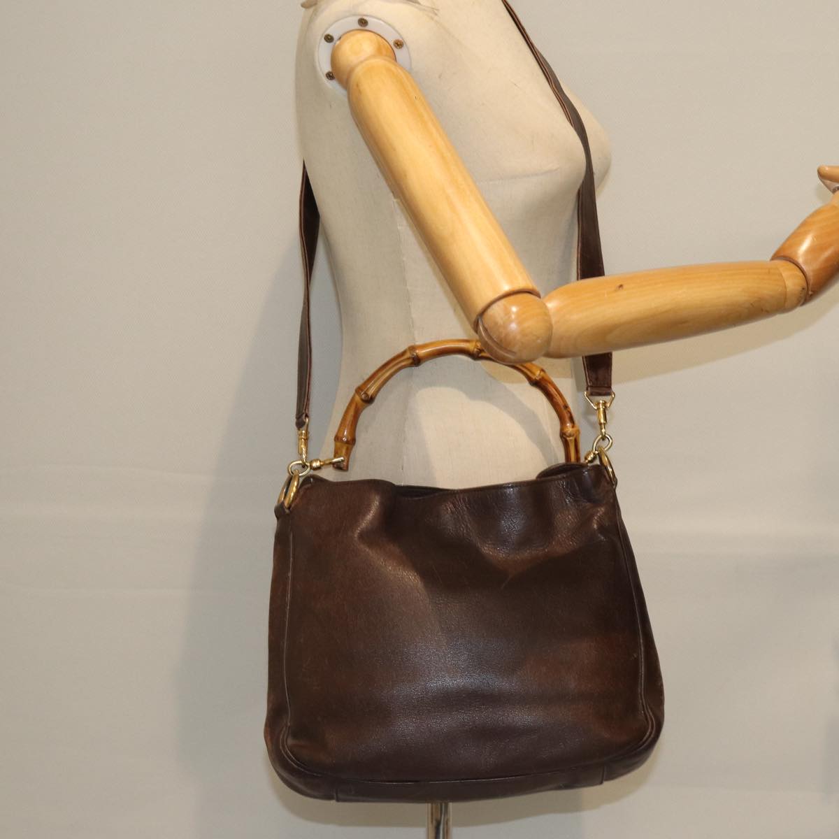 GUCCI Bamboo Hand Bag Leather 2way Brown 001 1638 75115
