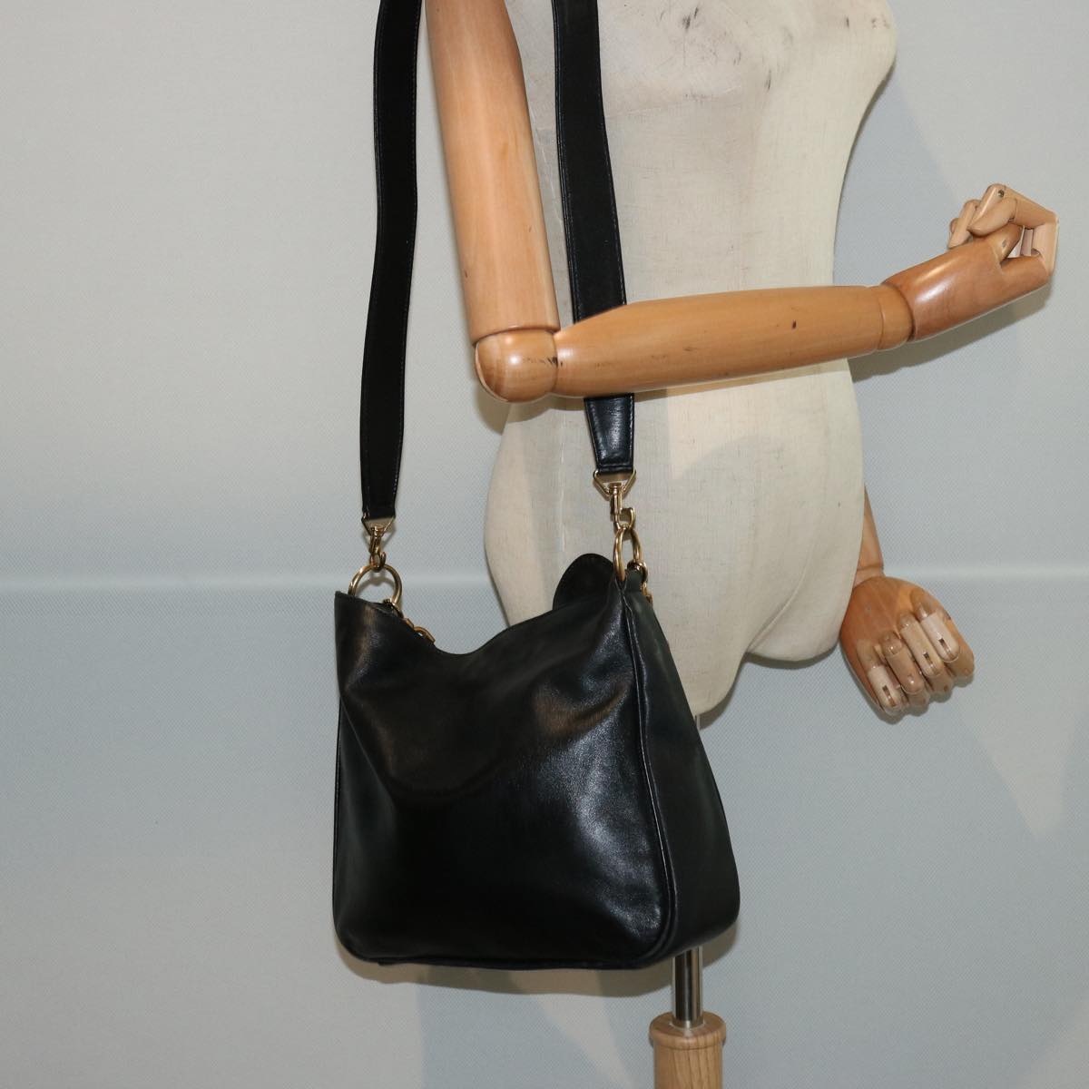 GUCCI Bamboo Hand Bag Leather 2way Black 001 123 1638 75140