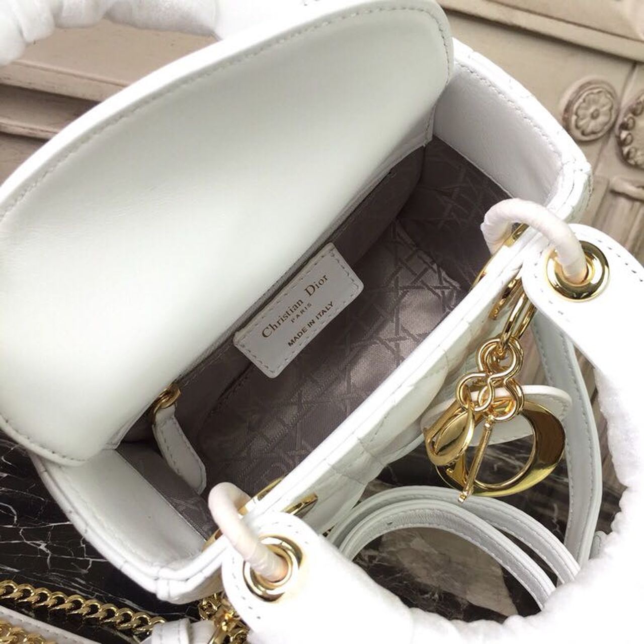 GLAMI Mini Lady Bag Gold Toned Hardware White For Women 18cm/7in CD