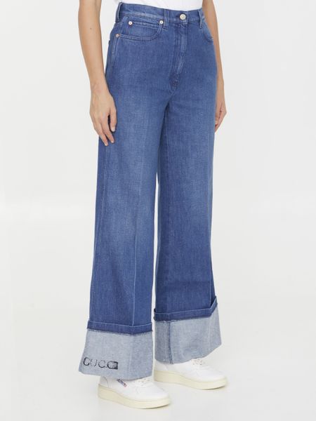 GUCCI Wide-Leg Jeans with Roll-Up Ankle Cuffs