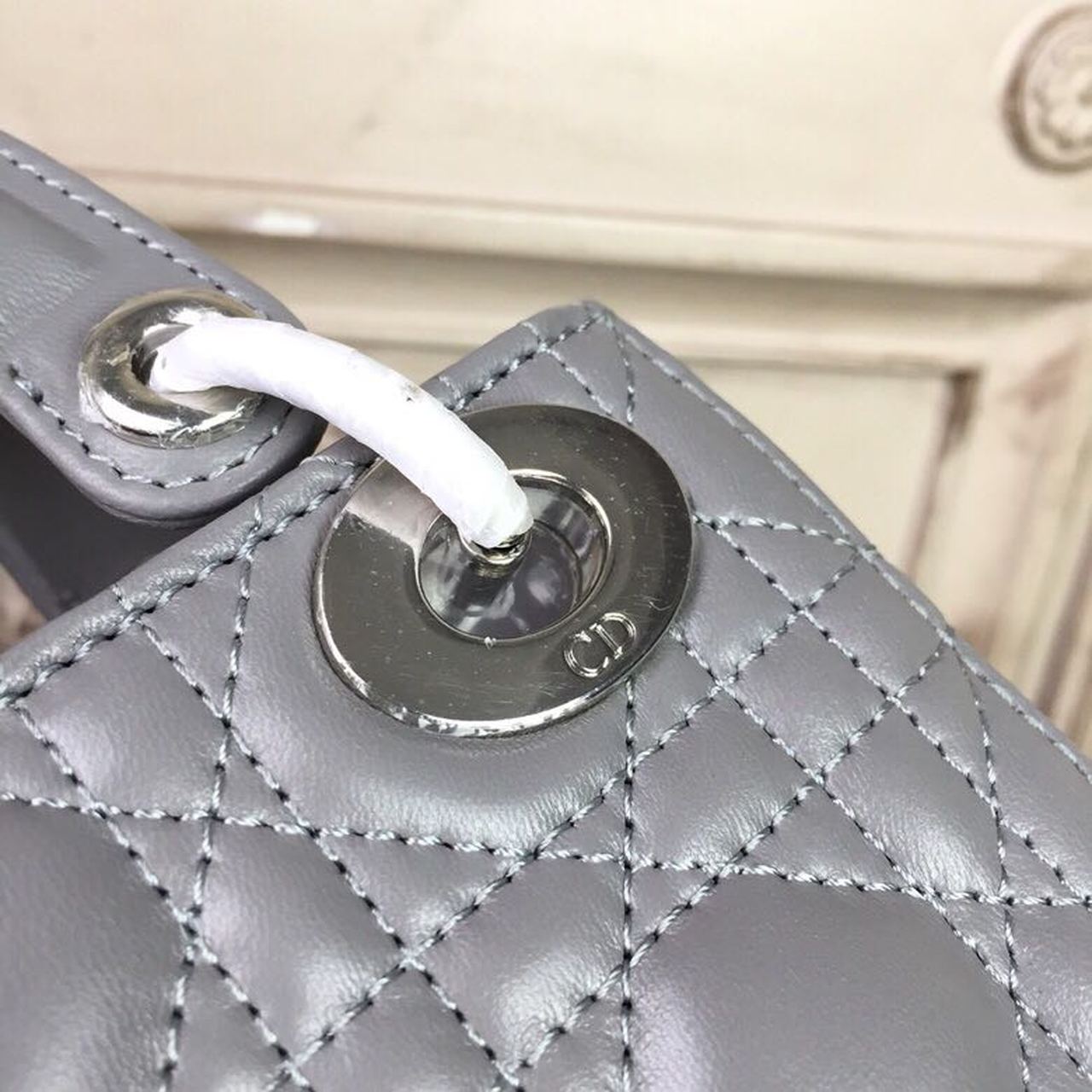 GLAMI Mini Lady Bag 18cm with Chain Silver Hardware Lambskin Grey For Women 6.5in/17cm CD