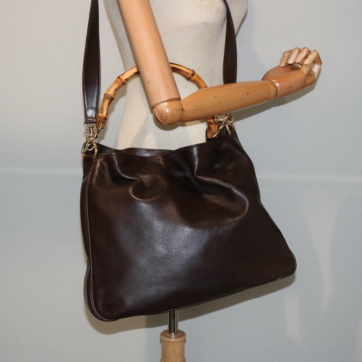 GUCCI Bamboo Shoulder Bag Leather 2way Brown 001 1677 002058 75959