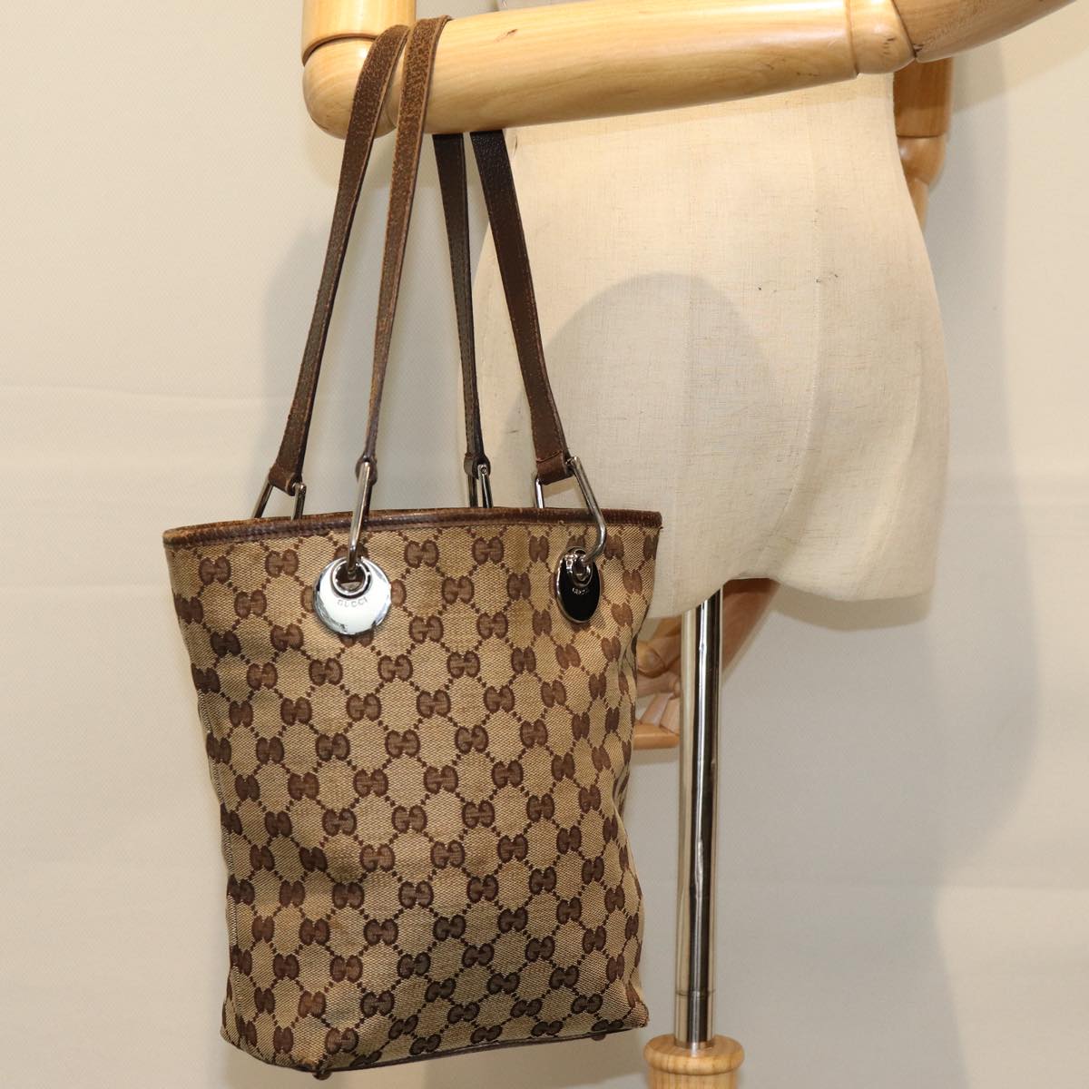 GUCCI GG Canvas Tote Bag Beige 120840 75972