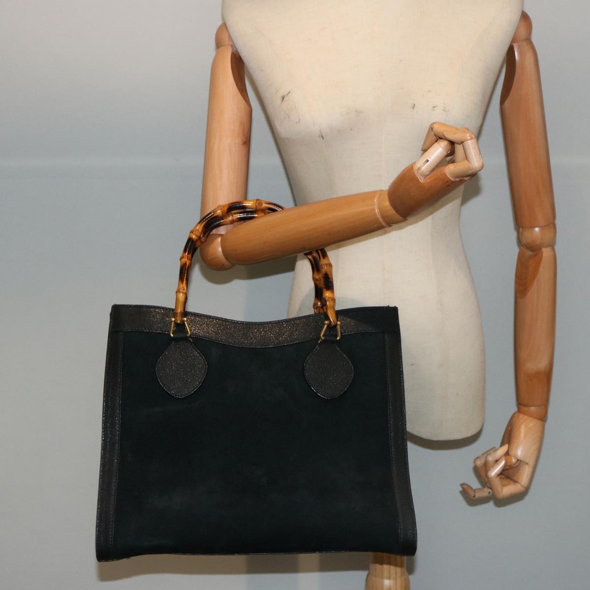 GUCCI Bamboo Tote Bag Suede Leather Black 002 0260 2615 76121
