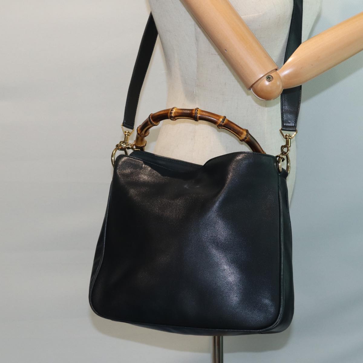 GUCCI Bamboo Shoulder Bag Leather 2way Brown 001 2113 1638 76394