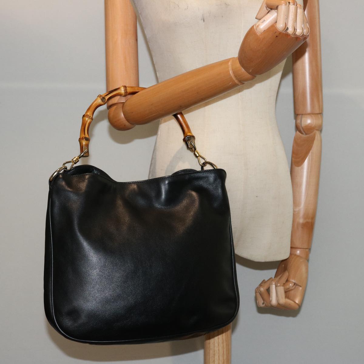 GUCCI Bamboo Hand Bag Leather Black 001 1781 1638 76586