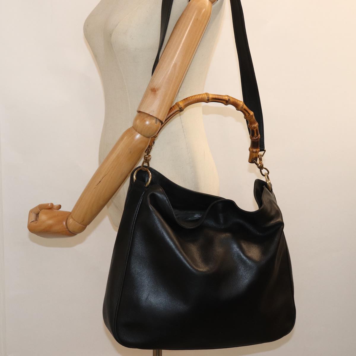 GUCCI Bamboo Hand Bag Leather Black 001 0166 1577 76719