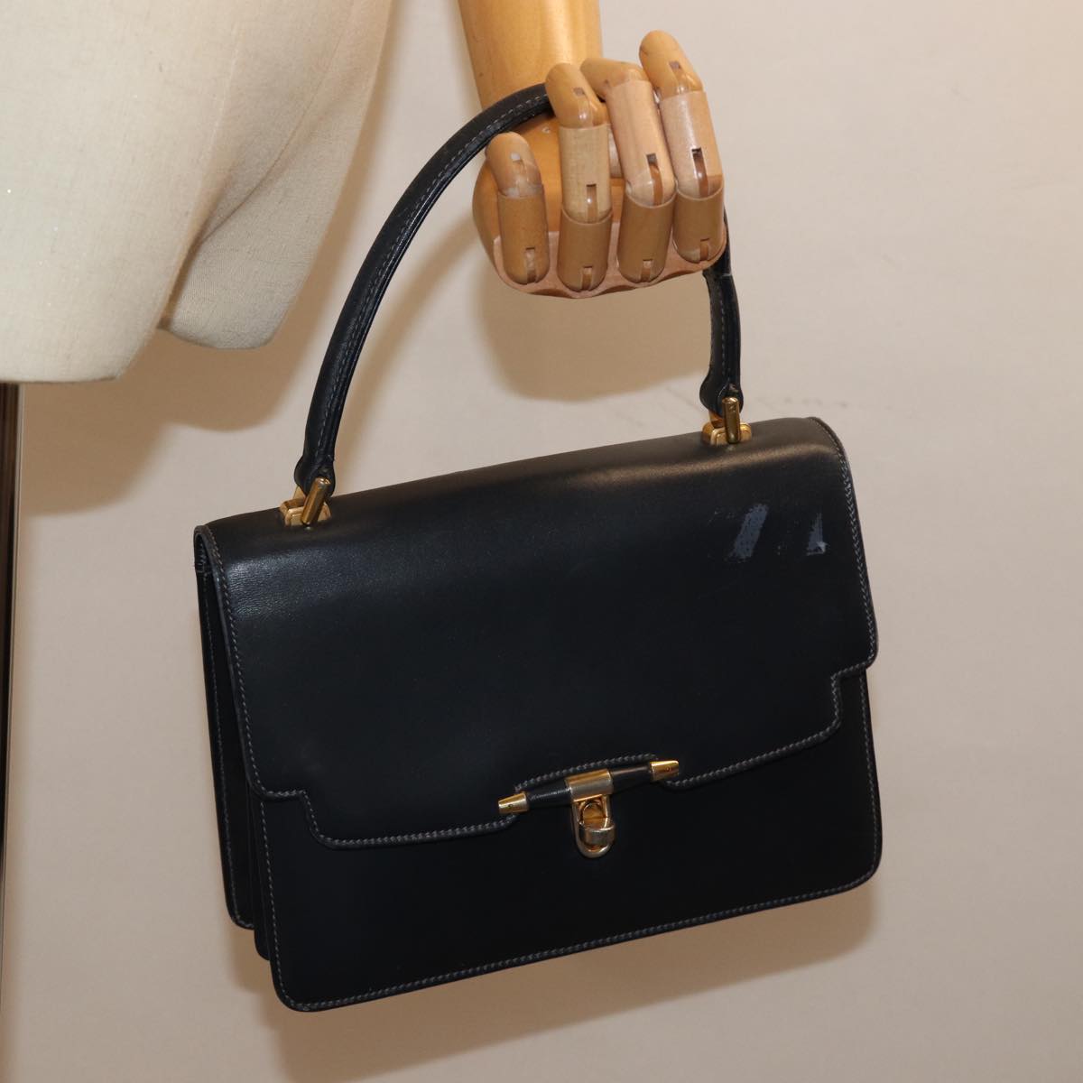 GUCCI Hand Bag Leather Navy 76886