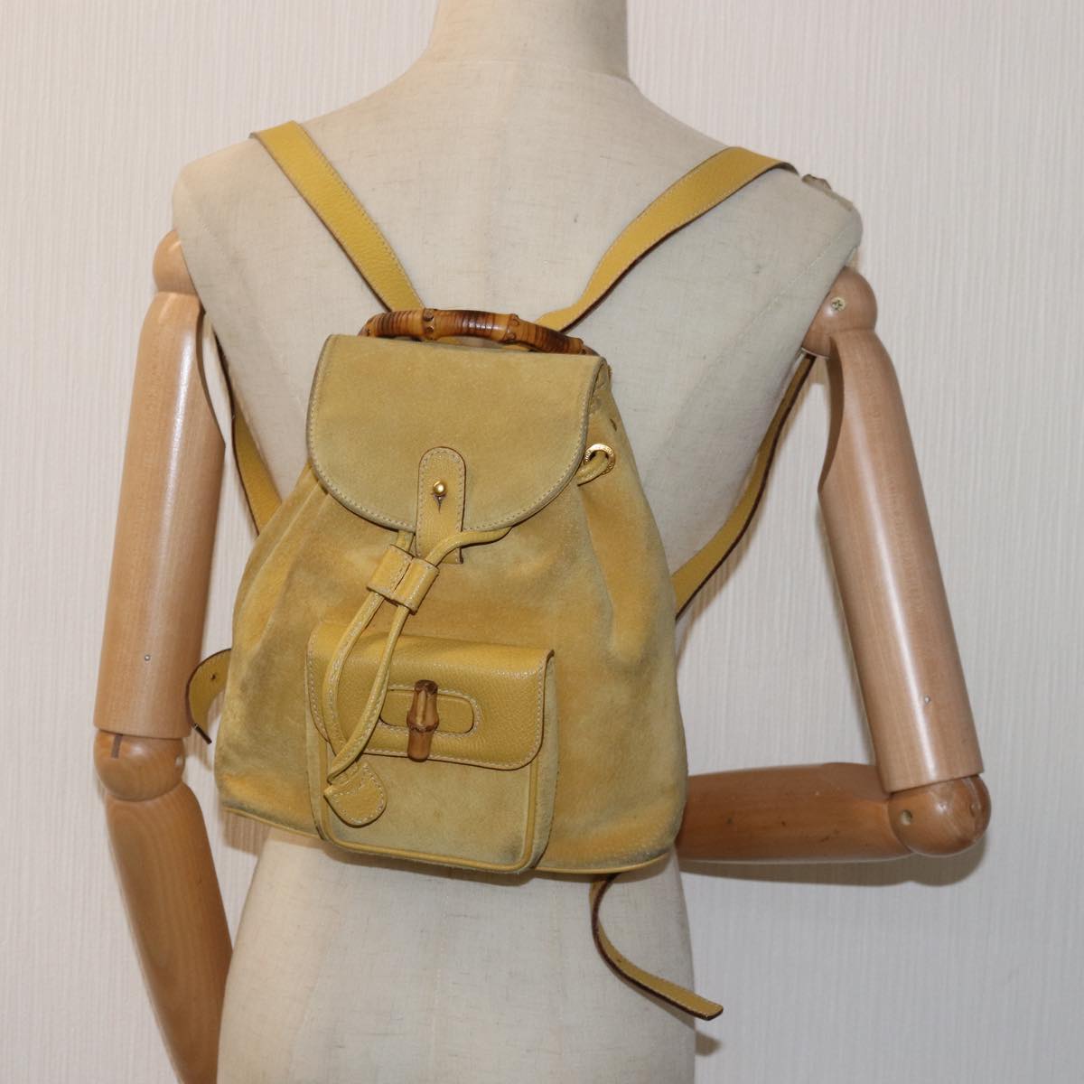 GUCCI Bamboo Backpack Suede Leather Yellow 003 2058 0030 76895