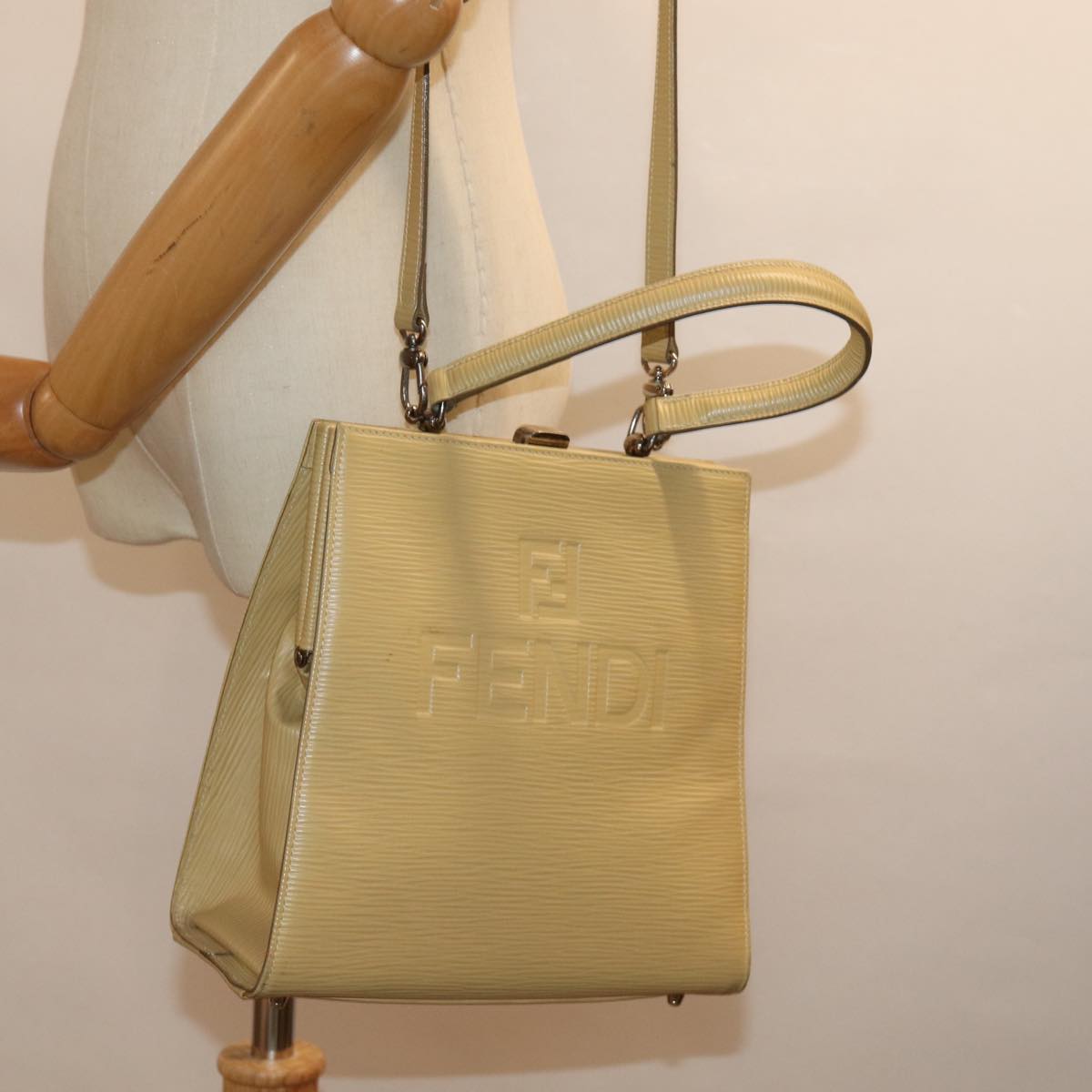 FENDI Hand Bag Leather 2way Beige 77006