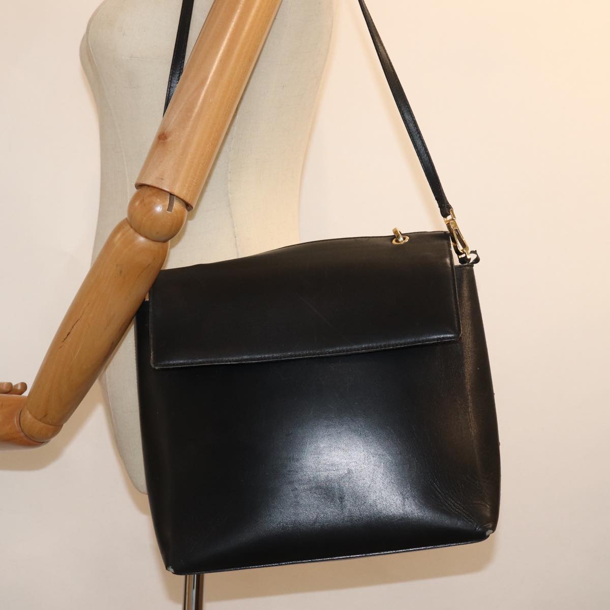 GUCCI Bamboo Hand Bag Leather 2way Black 77367