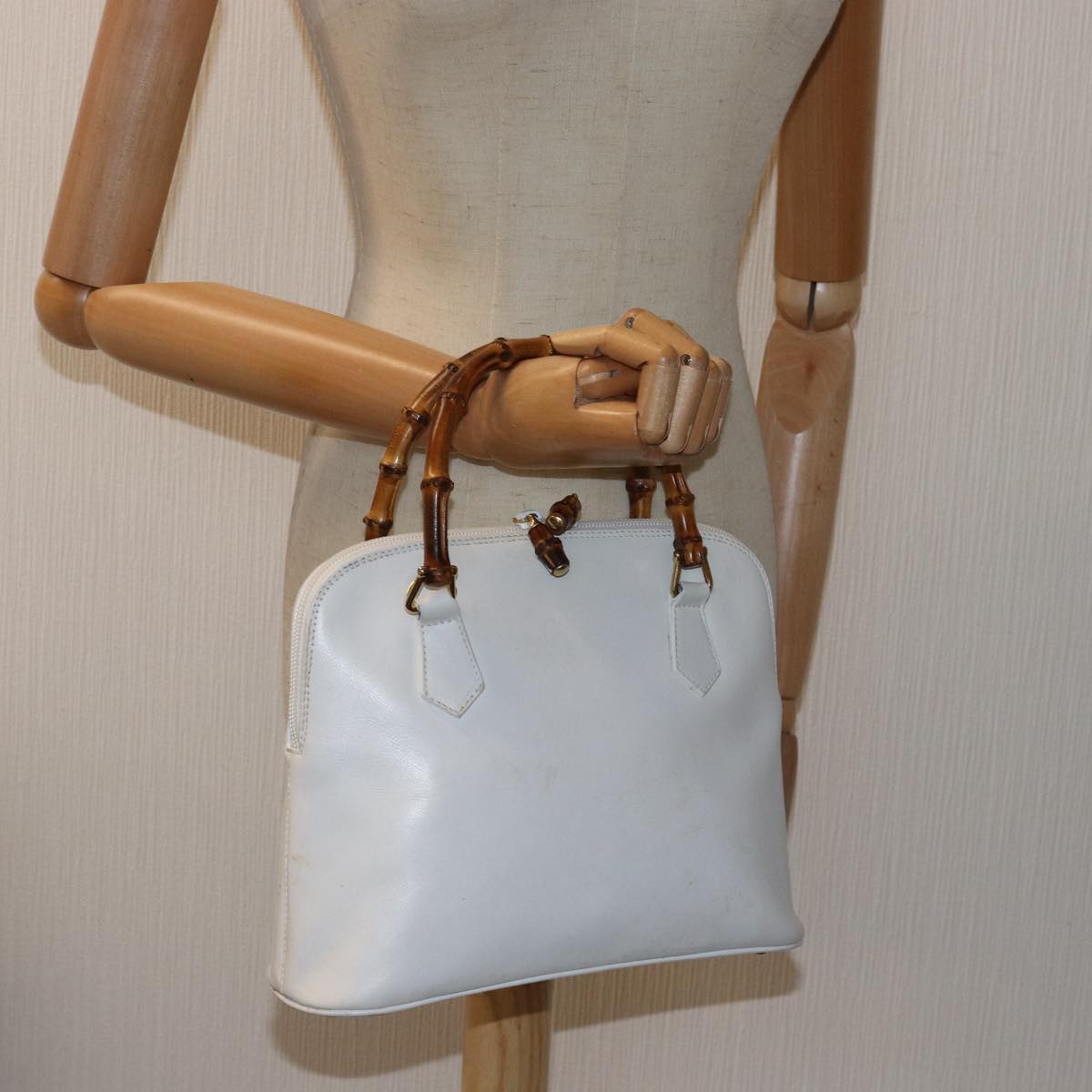 GUCCI Bamboo Hand Bag Outlet Leather White 000 1046 0290 77455
