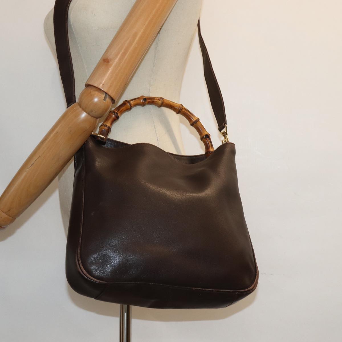 GUCCI Bamboo Shoulder Bag Leather 2way Brown 001 1998 1638 78085