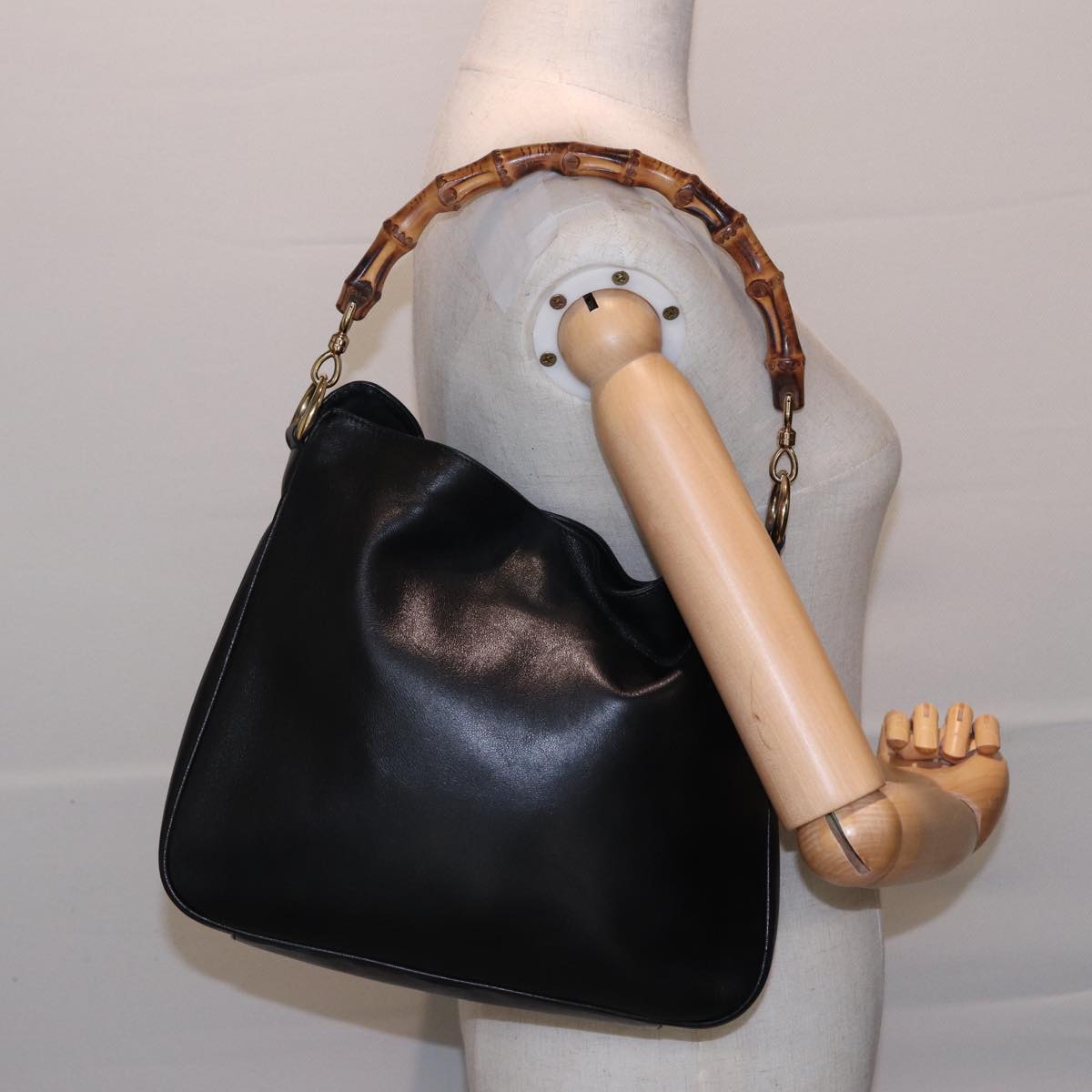 GUCCI Bamboo Shoulder Bag Leather Black 001 1638 78248