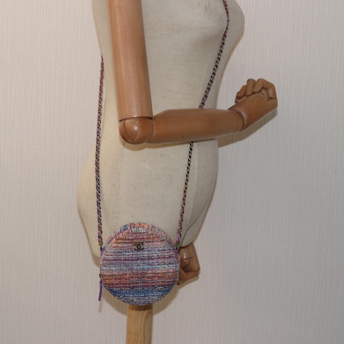 CHANEL Matelasse Chain Shoulder Bag Tweed Rainbow CC 78364S