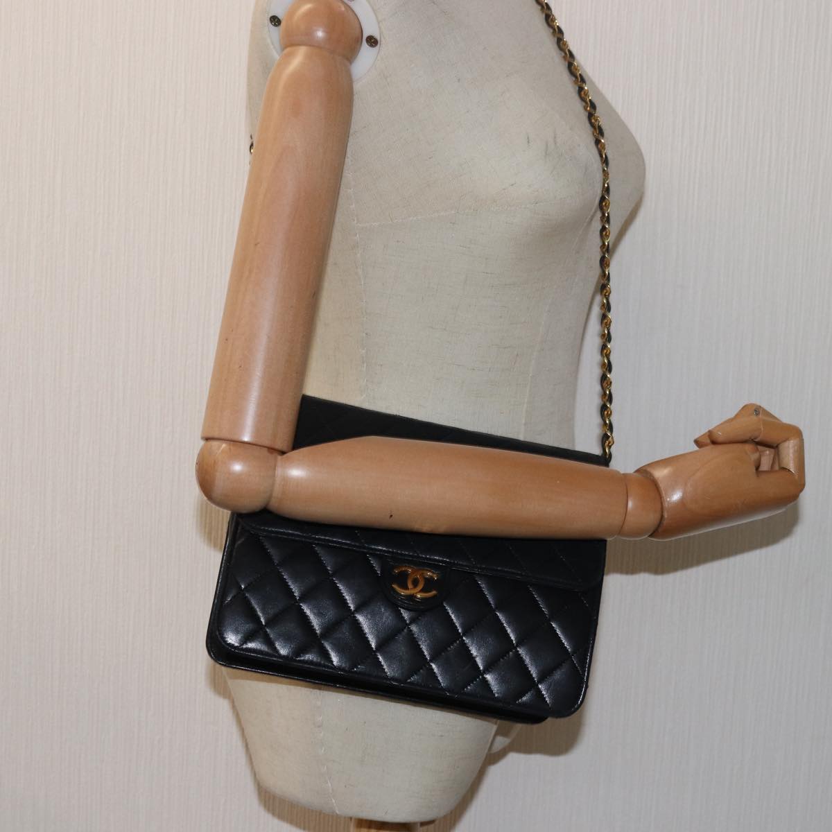 CHANEL Matelasse Chain Shoulder Bag Lamb Skin Black CC 78416