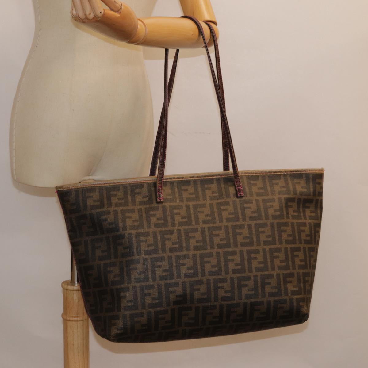 FENDI Zucca Canvas Tote Bag Brown Gold 78561