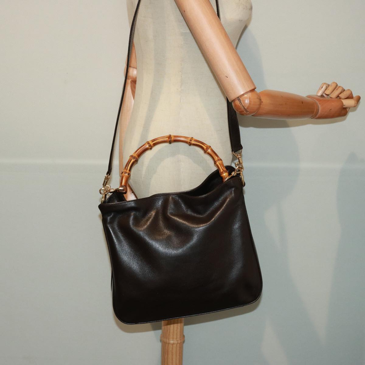 GUCCI Bamboo Hand Bag Leather 2way Brown 001 1638 78793