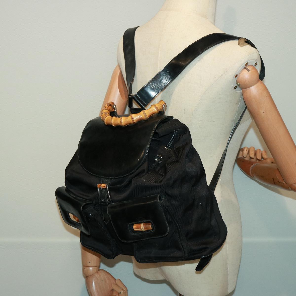 GUCCI Bamboo Backpack Nylon Black 003 2058 0016 5 78797