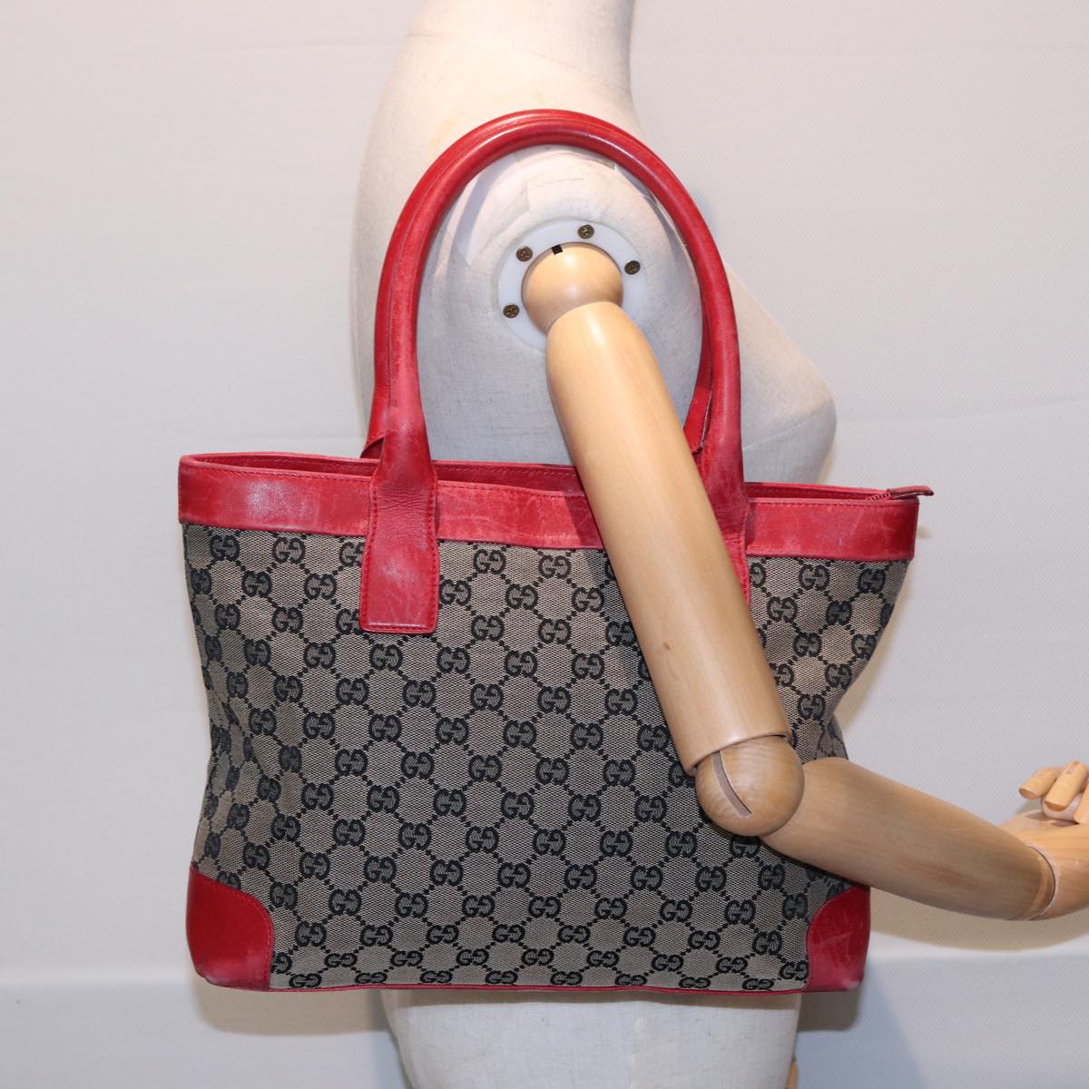 GUCCI GG Canvas Hand Bag Beige Red 002 1119 78907