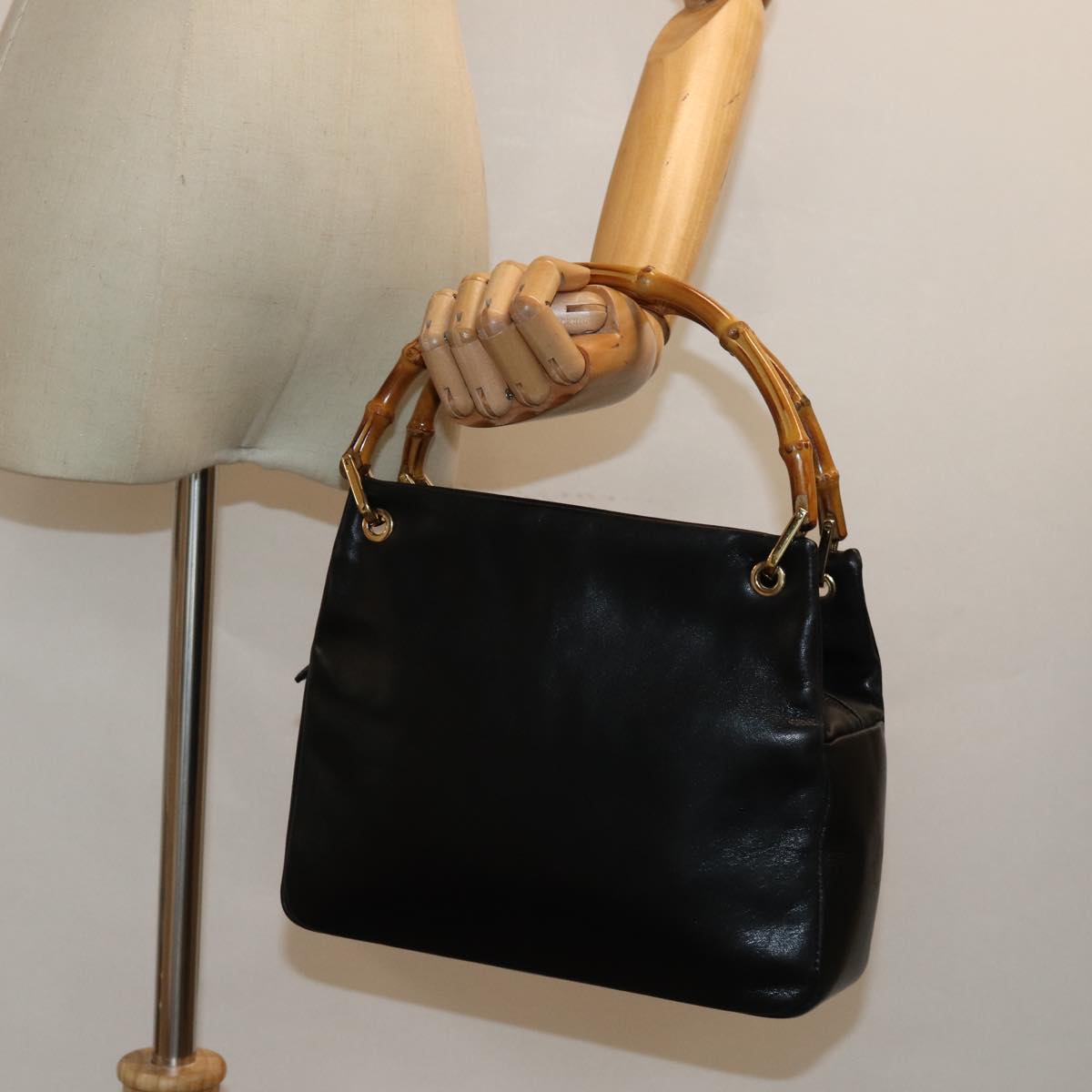 GUCCI Bamboo Hand Bag Leather Black 79132