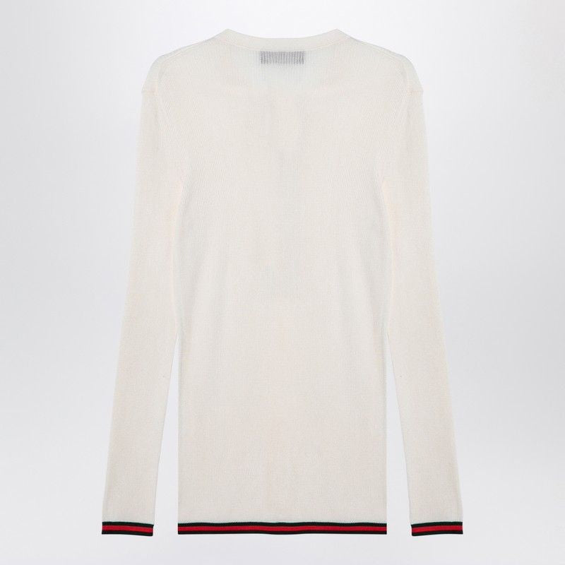 GUCCI Silk Crewneck T-Shirt with Web Ribbon Detail