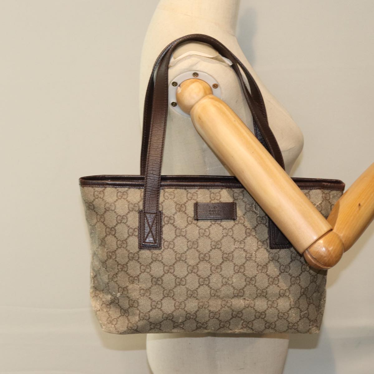 GUCCI GG Supreme Tote Bag PVC Leather Beige Brown 181086 79290