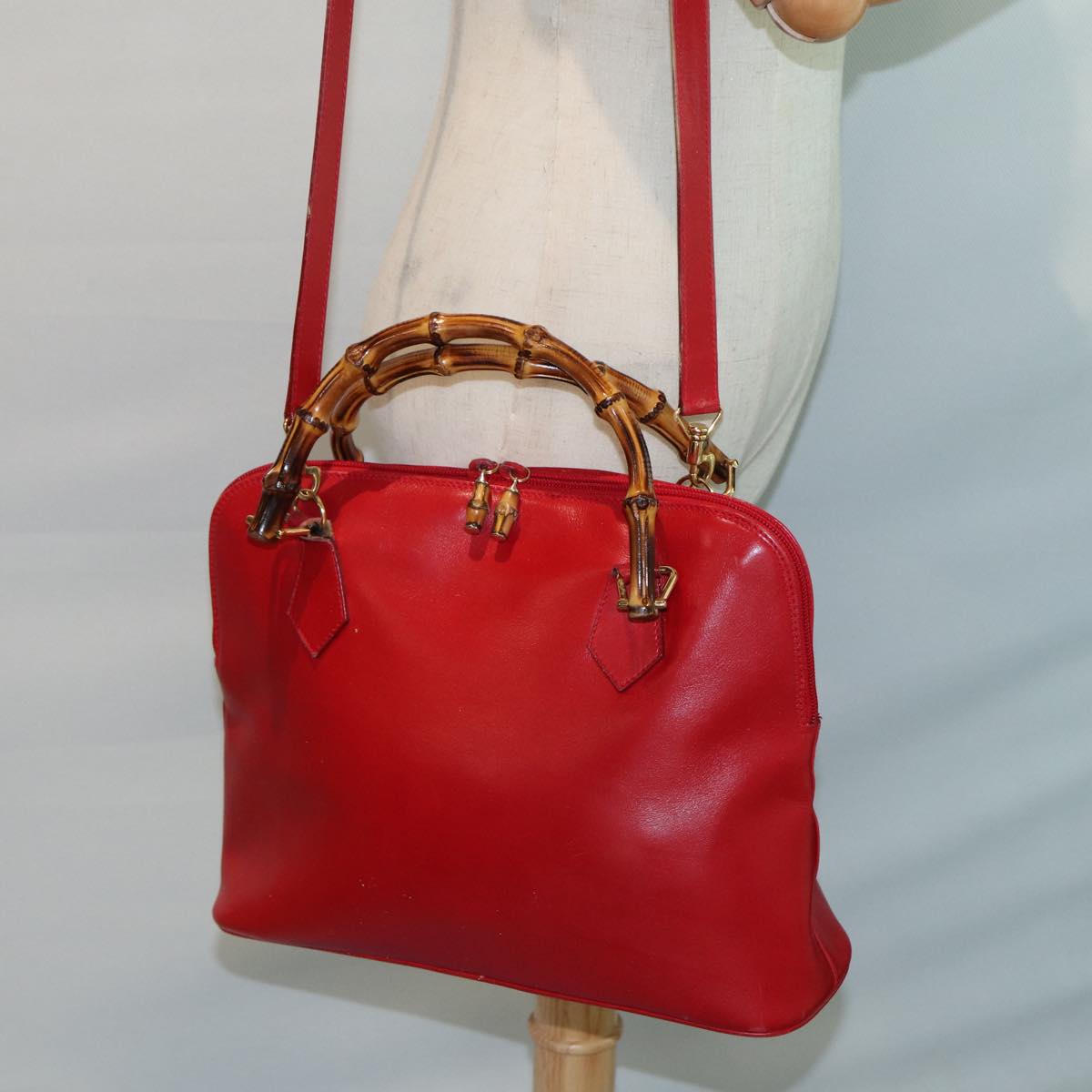 GUCCI Bamboo Hand Bag Leather 2way Red 000 406 0289 79440
