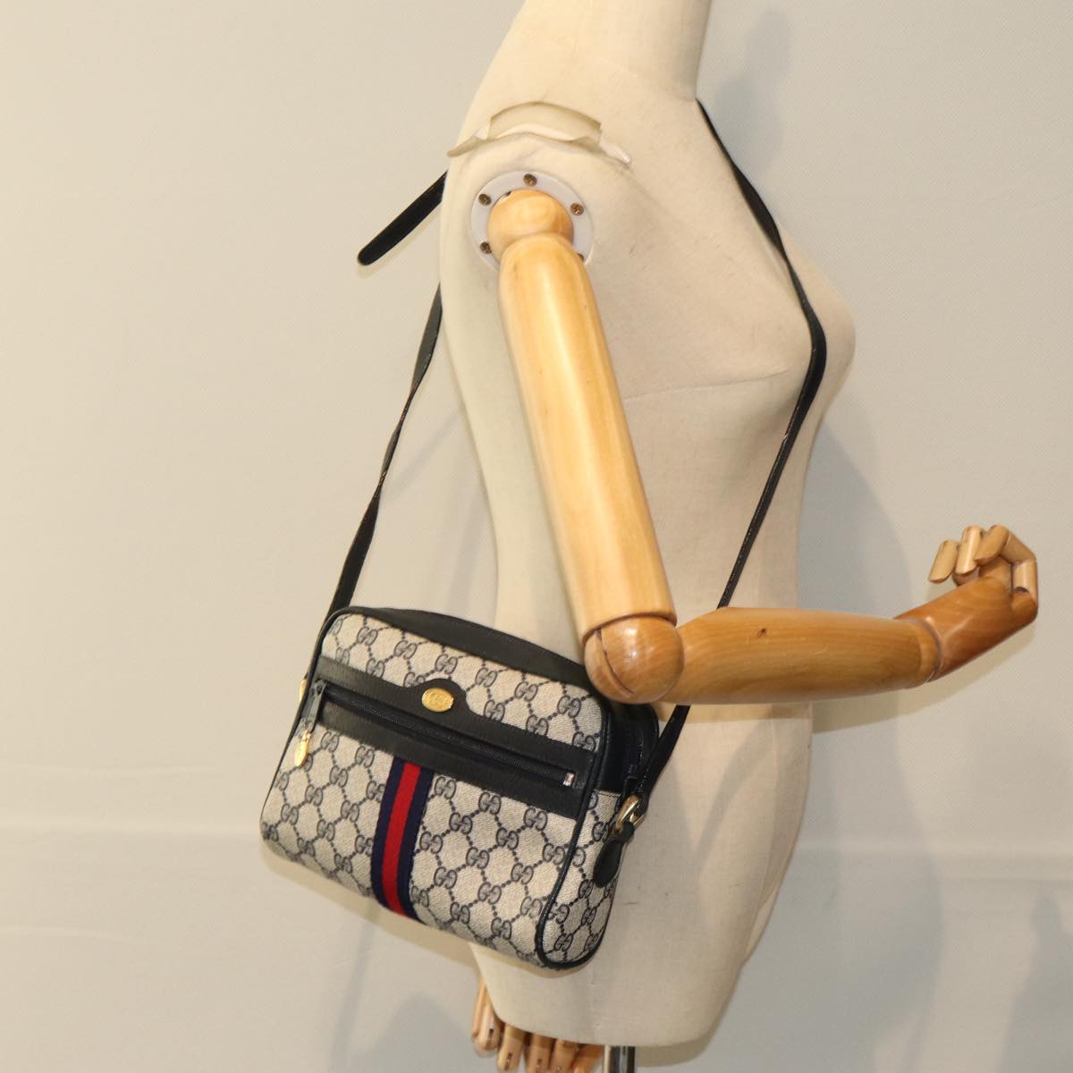 GUCCI GG Supreme Sherry Line Shoulder Bag PVC Navy Red 010 378 79476