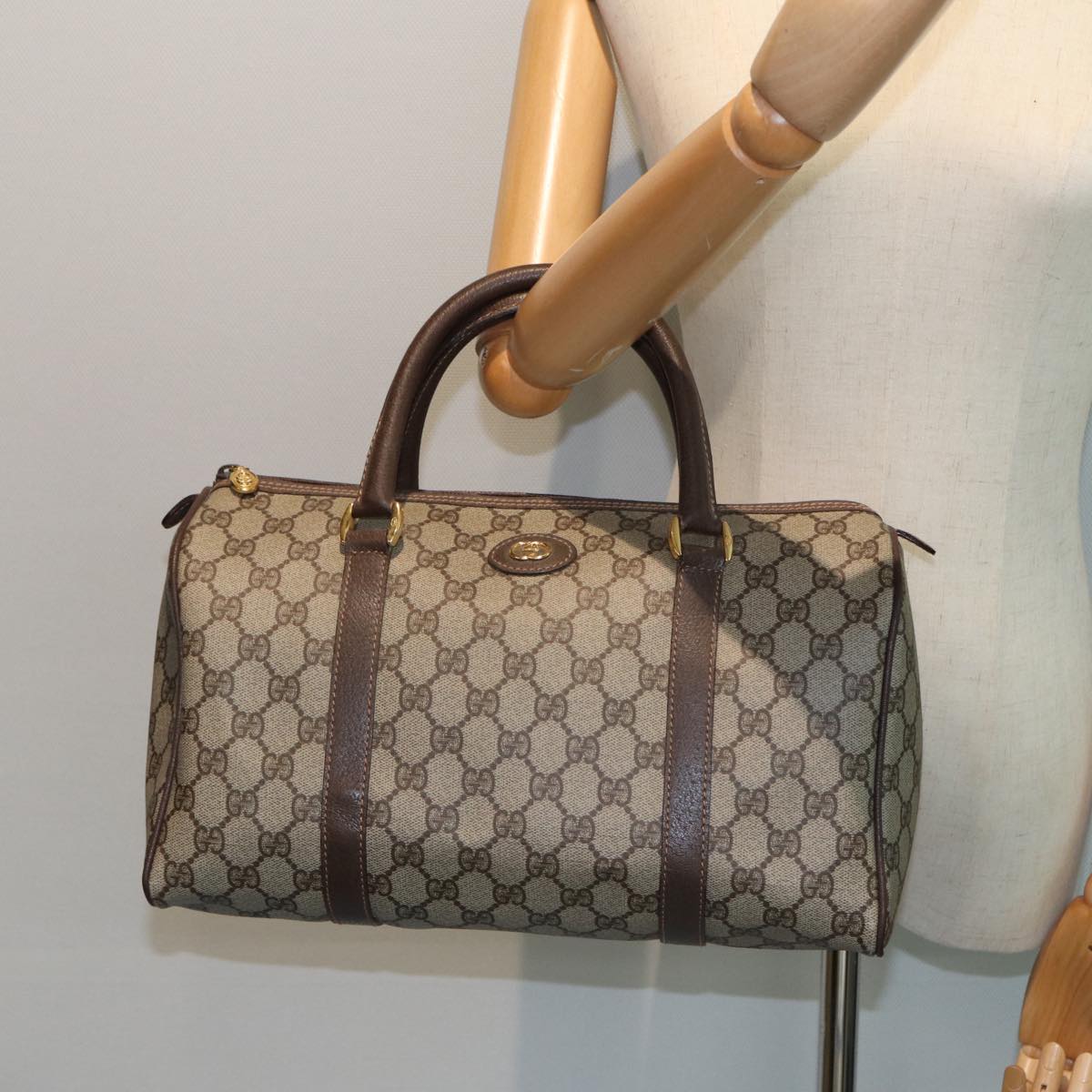 GUCCI GG Supreme Boston Bag PVC Leather Beige 79505