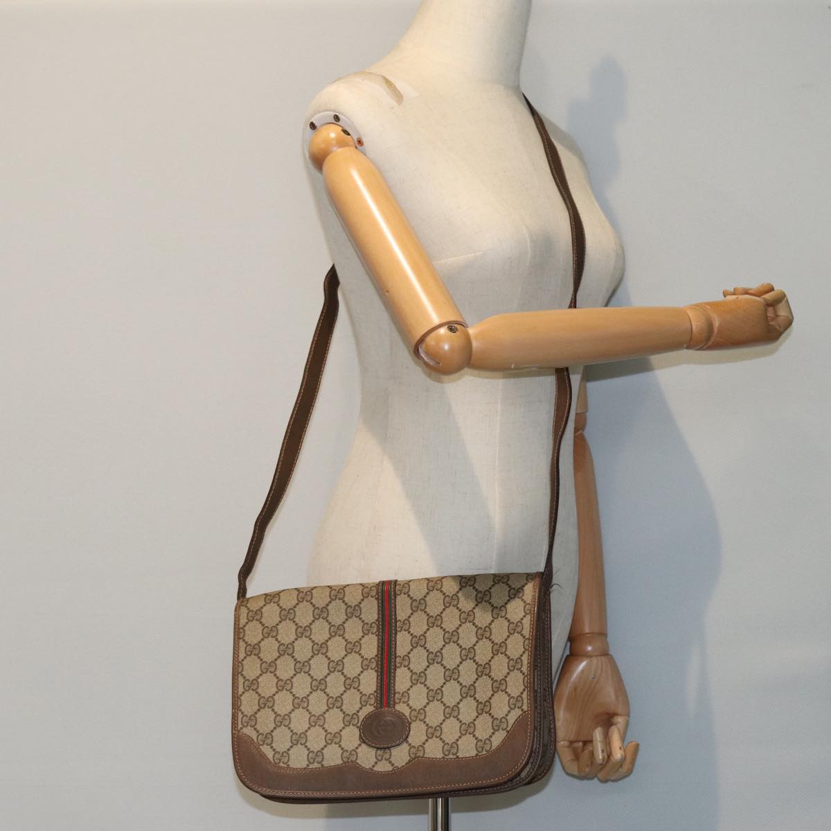 GUCCI GG Supreme Web Sherry Line Shoulder Bag PVC Beige 001 066 0551 79640