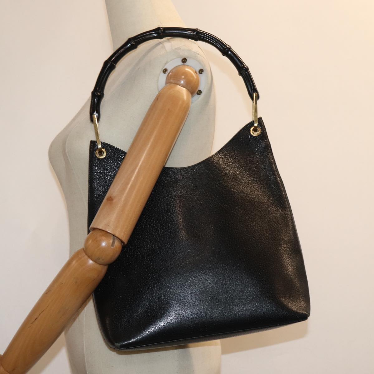 GUCCI Bamboo Hand Bag Leather Black 001 1880 80601