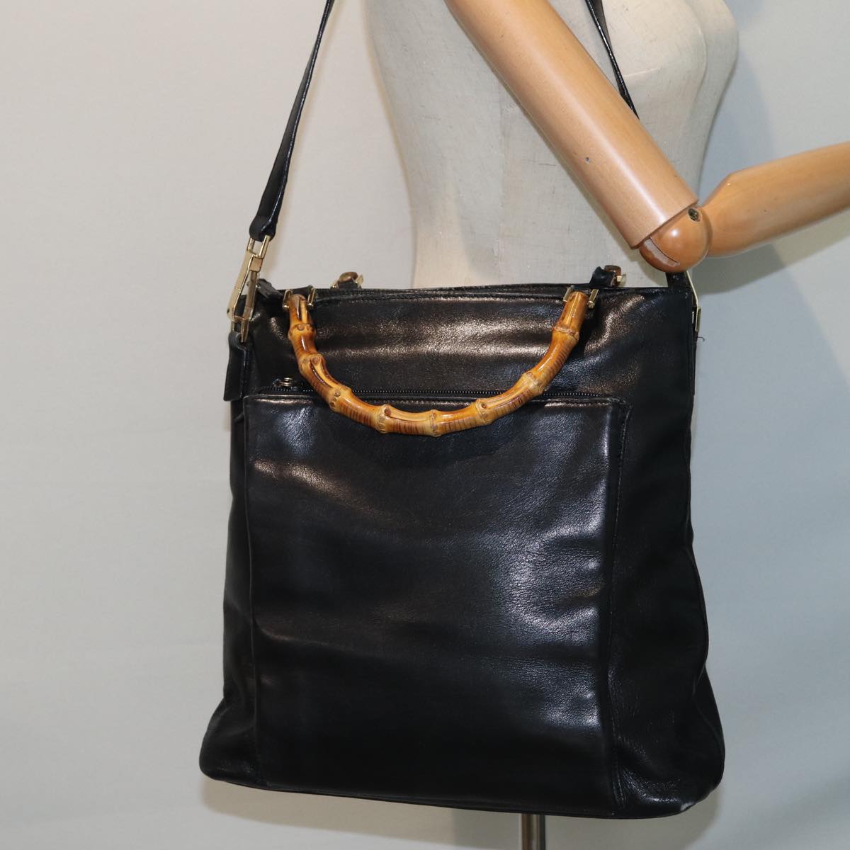 GUCCI Bamboo Hand Bag 2way Black 80627