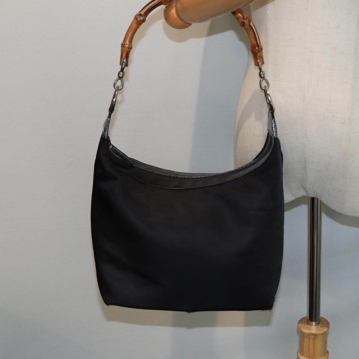 GUCCI Bamboo Shoulder Bag Nylon Black 000 1956 0531 80823