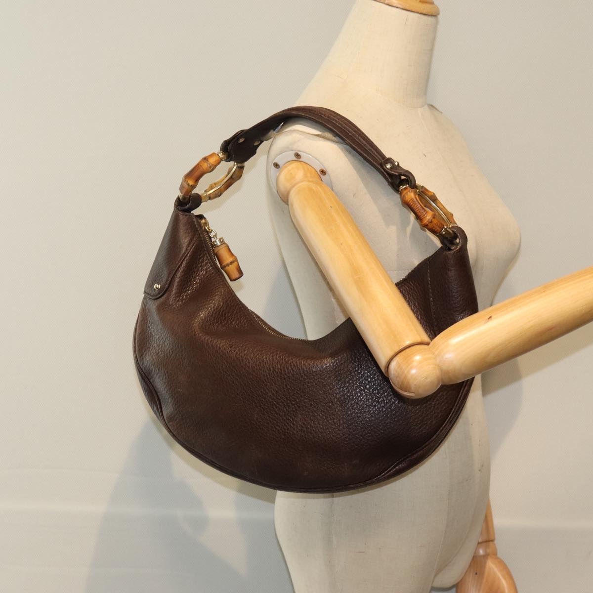 GUCCI Bamboo Shoulder Bag Leather Brown 137577 80997