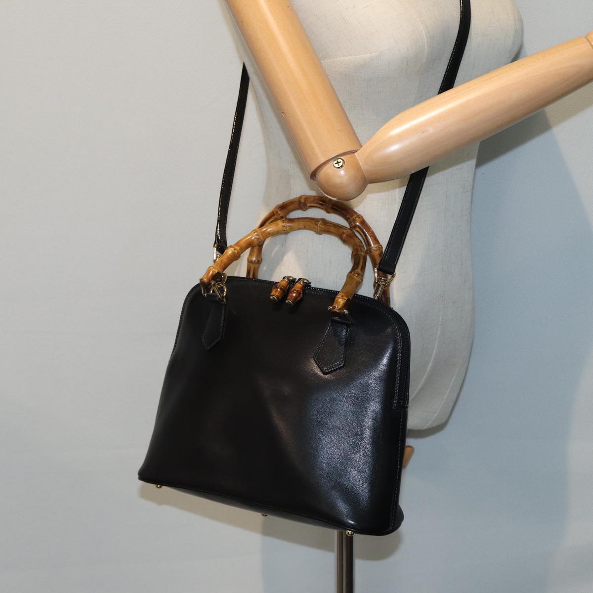 GUCCI Bamboo Hand Bag Leather 2way Black 000 2865 0290 81155