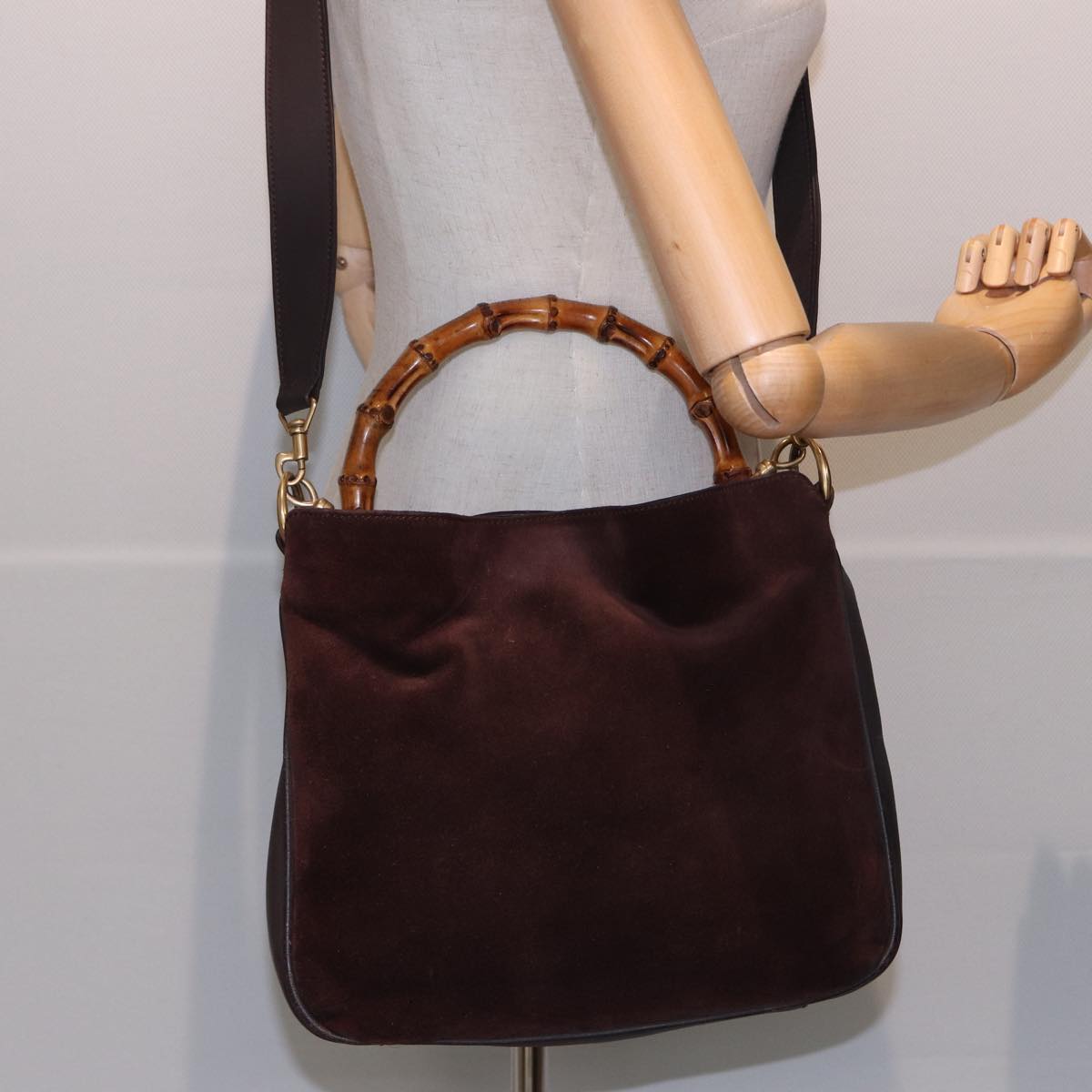 GUCCI Bamboo Shoulder Bag Suede 2way Brown 001 1638 2615 81326